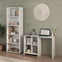 Kit 2 Peças com Escrivaninha com 4 Nichos e Estante para Livros 5 Prateleiras