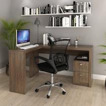 Kit 2 Peças com Escrivaninha em L 2 Gavetas Me4129 e Cadeira de Escritório Diretor Tela Mesh Tok 3310