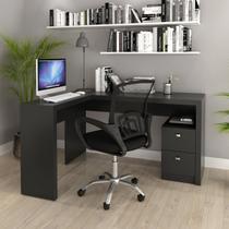 Kit 2 Peças com Escrivaninha em L 2 Gavetas Me4129 e Cadeira de Escritório Diretor Tela Mesh Tok 3310