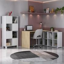 Kit 2 Peças com Escrivaninha em L 8 Nichos e Estante Livreiro