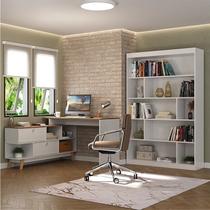 Kit 2 Peças com Escrivaninha em L Retrô 136x120cm e Estante 120cm para Livros 4 Prateleiras