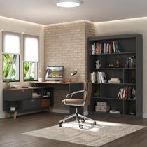 Kit 2 Peças com Escrivaninha em L Retrô 136x120cm e Estante 120cm para Livros 4 Prateleiras