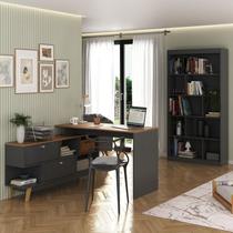 Kit 2 Peças com Escrivaninha em L Retrô 136x120cm e Estante para Livros 4 Prateleiras Kit 2 Peças com Escrivaninha em L Retrô 136x120cm e Estante para Livros 4 Prateleiras