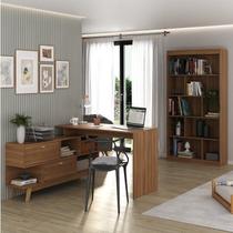 Kit 2 Peças com Escrivaninha em L Retrô 136x120cm e Estante para Livros 4 Prateleiras Kit 2 Peças com Escrivaninha em L Retrô 136x120cm e Estante para Livros 4 Prateleiras