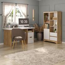 Kit 2 Peças com Escrivaninha Florence com Pés Ripado e Estante Multiuso Space