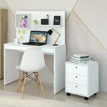 Kit 2 Peças com Escrivaninha Moderna com Painel e Nicho e Gaveteiro Organizador com 3 Gavetas