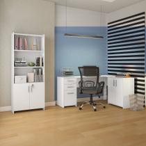 Kit 2 Peças com Mesa para Escritório em L e Armário Multiuso Alto Aberto Espresso Móveis Kit 2 Peças com Mesa para Escritório em L e Armário Multiuso Alto Aberto Espresso Móveis