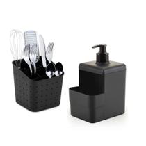 Kit 2 Peças Completo Das plast Porta Detergente 500ml + Porta Talheres de Pia com 4 Divisórias.