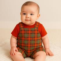 Kit 2 Peças Conjunto Bebê Menino Jardineira e Camiseta Natalina do Tamanho P ao 3