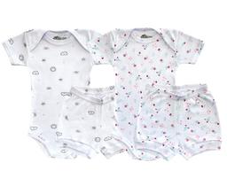 Kit 2 Peças - Conjunto Body Estampado Manga Curta + Shorts em Ribana. Combinação perfeita para o bebê ficar mais lindo e bem fresquinho neste calor