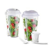 Kit 2 Peças Copo 800ml P/ Salada Fitness Porta Molho E Garfo