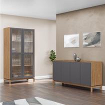 Kit 2 Peças Cristaleira 2 Portas de vidro e Balcão 4 Portas em Madeira Maciça- Linha Barcelona