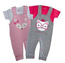 Kit 2 Peças do Conjunto Jardineira Bichos + Body Liso Algodão. O bebê mais lindo e bem fresquinho no calor. Desenhos e cores deixam o bebê uma fofura