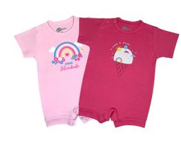 Kit 2 Peças do Macacão Curto com Desenho e Manga Curta Algodão. O bebê mais lindo e bem fresquinho no calor. Desenhos e cores deixam o bebê uma fofura