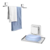 Kit 2 Peças e Acessórios para Lavabo Banheiro com Saboneteira e Porta toalhas Cromado