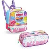 Kit 2 Peças Escolar Infantil Estojo + Lancheira de Costas Criança Menina Material Aulas Personagem Estampa Resistente Colorida Kit 2 Peças Escolar Infantil Estojo + Lancheira de Costas Criança Menina Material Aulas Personagem Estampa Resistente Colorida