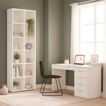 Kit 2 Peças Escrivaninha 120 Cm 7 Gavetas com Estante Multiuso 12 Nichos Caracol