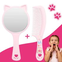 Kit 2 Peças Espelho + Pente Infantil - Eseplho de Mão Maquiagem