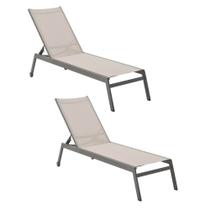Kit 2 Peças Espreguiçadeiras Chaise Outdoor Itaguá Amêndoa Tela Bege ou Grafite Tela Grafite - Rivatti