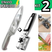 Kit 2 Peças Faca Toda Em Inox Profissional N7 Texas e Afiador De Faca Inox Premium Açougue