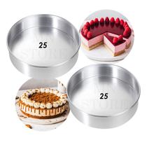 Kit 2 Peças Forma Fundo Fixo Redonda 25x5 Bolo Alumínio