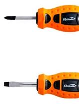 Kit 2 Peças Jogo De Chave Fenda + Philips Toco Cotoco Cabo Curto Aço Ferramentas Pequena Profissiona