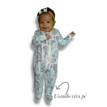 Kit 2 peças - macacão canelado estampado vira pé enxoval bebê menino menina