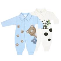 Kit 2 Peças Macacão Estampado Suedine Roupa De Bebê Inverno