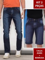 Kit 2 Peças Masculino Calça Índigo Escuro + Bermuda Jeans Azul Escuro Clássica