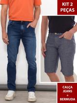 Kit 2 Peças Masculino: Calça Jeans Corte Moderno + Bermuda Casual Cinza Sarja/Chino