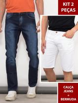 Kit 2 Peças Masculino Calça Jeans Corte Moderno e Bermuda Sarja Branca