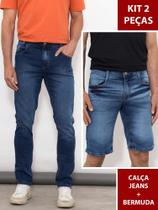Kit 2 Peças Masculino Calça Jeans Slim Azul e Bermuda Jeans Clara Verão Kit 2 Peças Masculino Calça Jeans Slim Azul e Bermuda Jeans Clara Verão