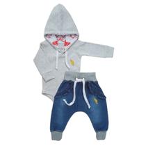 Kit 2 Peças Menina Body com Capuz e Calça Jeans