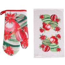 Kit 2 Peças Natalino Pano de Prato e Luva de Forno Bene Casa Bolas de Natal Kit 2 Peças Natalino Pano de Prato e Luva de Forno Bene Casa Bolas de Natal