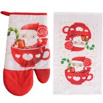 Kit 2 Peças Natalino Pano de Prato e Luva de Forno Bene Casa Noel Presente
