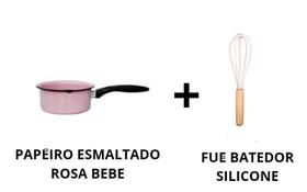 Kit 2 peças- Papeiro Esmaltado Rosa Bebe e Fue/ batedor Silicone