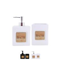 Kit 2 Peças para Banheiro Lavabo em Cerâmica Bath Dispenser Sabonete Liquido e Porta Escova