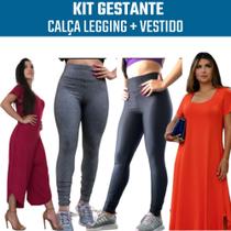 Kit 2 Peças Para Grávidas Gestantes Calça Legging + Vestido