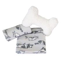 Kit 2 Peças Pet Cobertor Fleece e Travesseiro Ossinho Soft