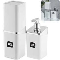 Kit 2 peças pia banheiro porta escova dental e dispenser sabonete liquido branco Kit 2 peças pia banheiro porta escova dental e dispenser sabonete liquido branco