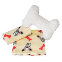 Kit 2 Peças Presente Pet Soneca Cobertor Manta Fleece Térmico e Travesseiro Ossinho Soft Macio