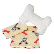 Kit 2 Peças Presente Pet Soneca Cobertor Manta Fleece Térmico e Travesseiro Ossinho Soft Macio