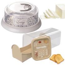 Kit 2 Peças Queijeira Porta Queijo Torrada e Biscoitos