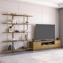 Kit 2 Peças Rack 220cm e Estante em MDF Carvalho Dourado Kit 2 Peças Rack 220cm e Estante em MDF Carvalho Dourado