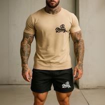 Kit 2 Peças Ref 249 Short TACTEL Estampado Be Strong E Camiseta Masculino Algodão Fitness Treino Aca Kit 2 Peças Ref 249 Short TACTEL Estampado Be Strong E Camiseta Masculino Algodão Fitness Treino Aca