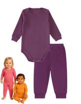 Kit 2 peças Roupa Bebê Body Mijão Calça Básico Liso Canelado punhos fecho de pressão gola transpassada Menino Menina Suedine RN ao GG Enxoval