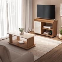 Kit 2 Peças Sala de Estar Completa com Mesa de Centro e Rack Sampa