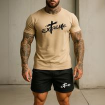 Kit 2 Peças Short TACTEL Elastano E Camiseta Extreme Conjunto De Bermuda Camisa