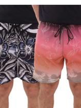 Kit 2 Peças - Shorts Tactel Estampado Masculino Casual Moda Praia Com Elastano