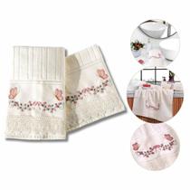 Kit 2 Peças Toalha de Rosto e Lavabo Bordadas Sofisticação para Seu Banheiro Toque Macio e Delicado, Lindo Presente